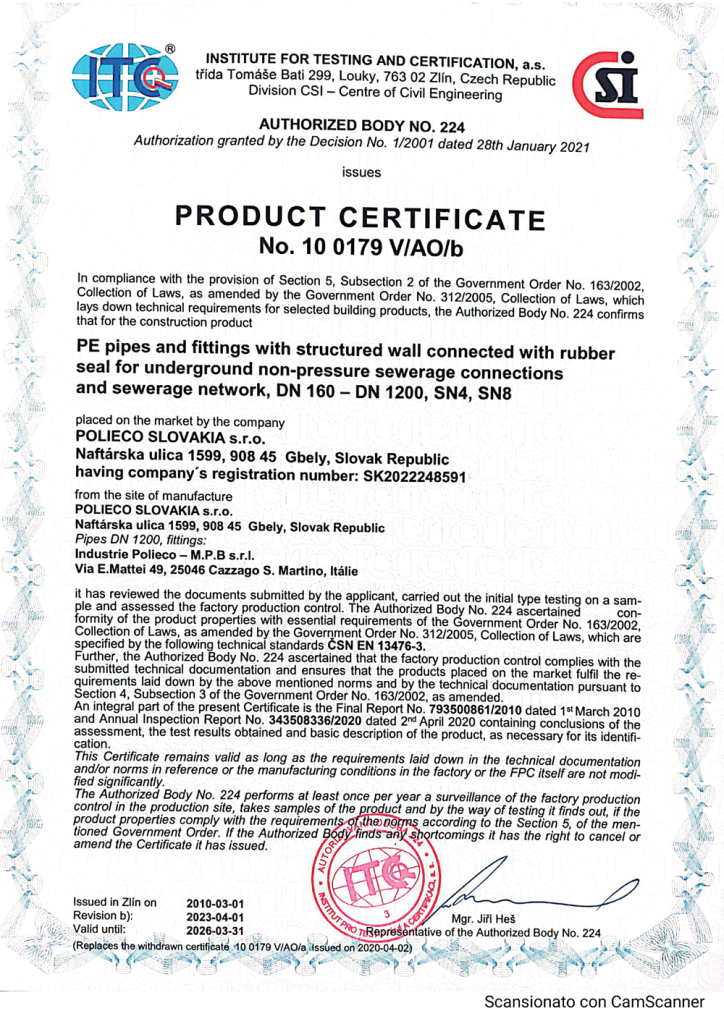 Produktový certifikát 10 0179 V/AO/b