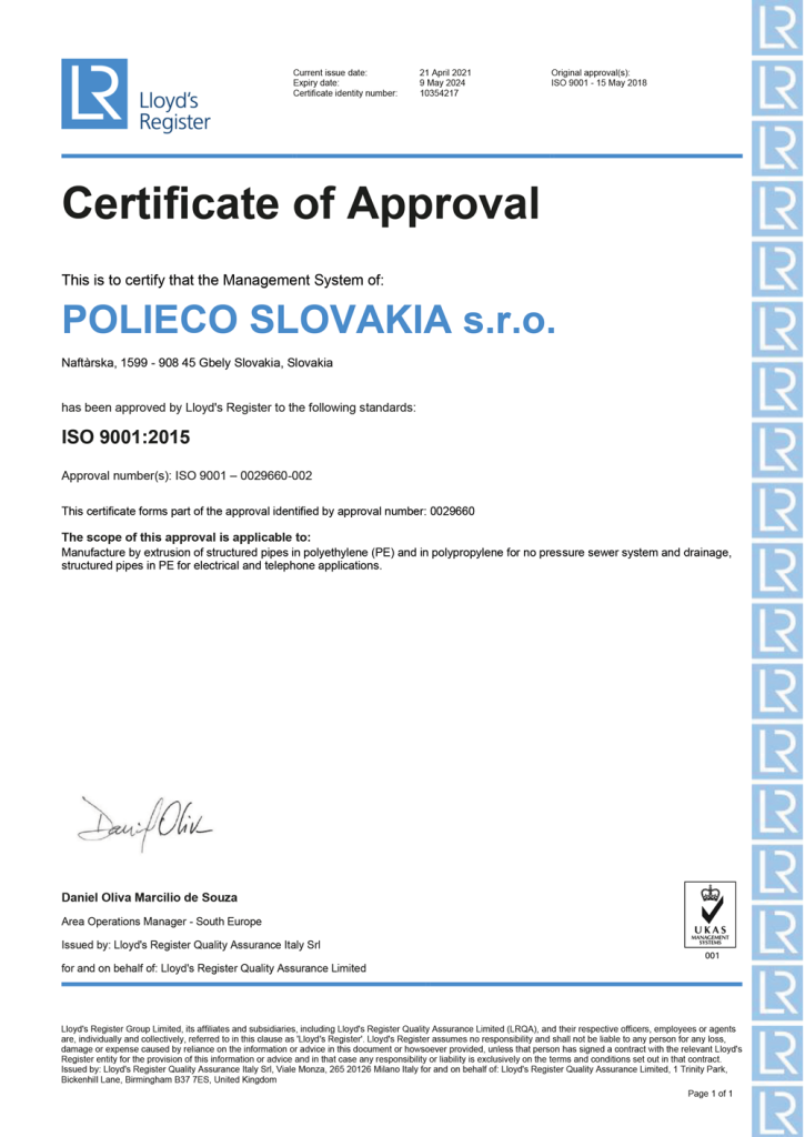 Systémové certifikáty ISO 9001:2015