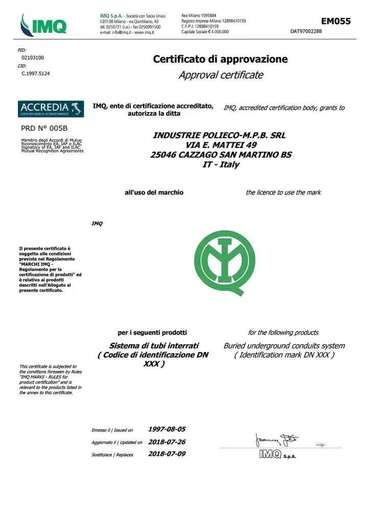 Produktové certifikáty 450N – IMQ