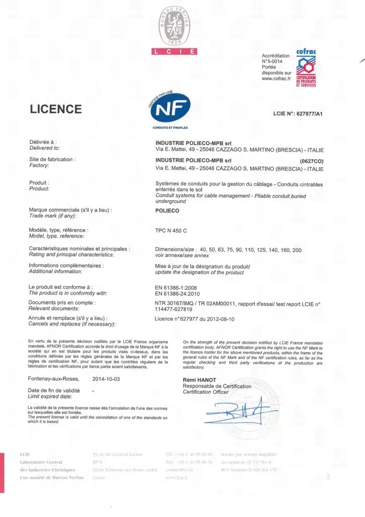 Produktové certifikáty 450N – NF-TPC